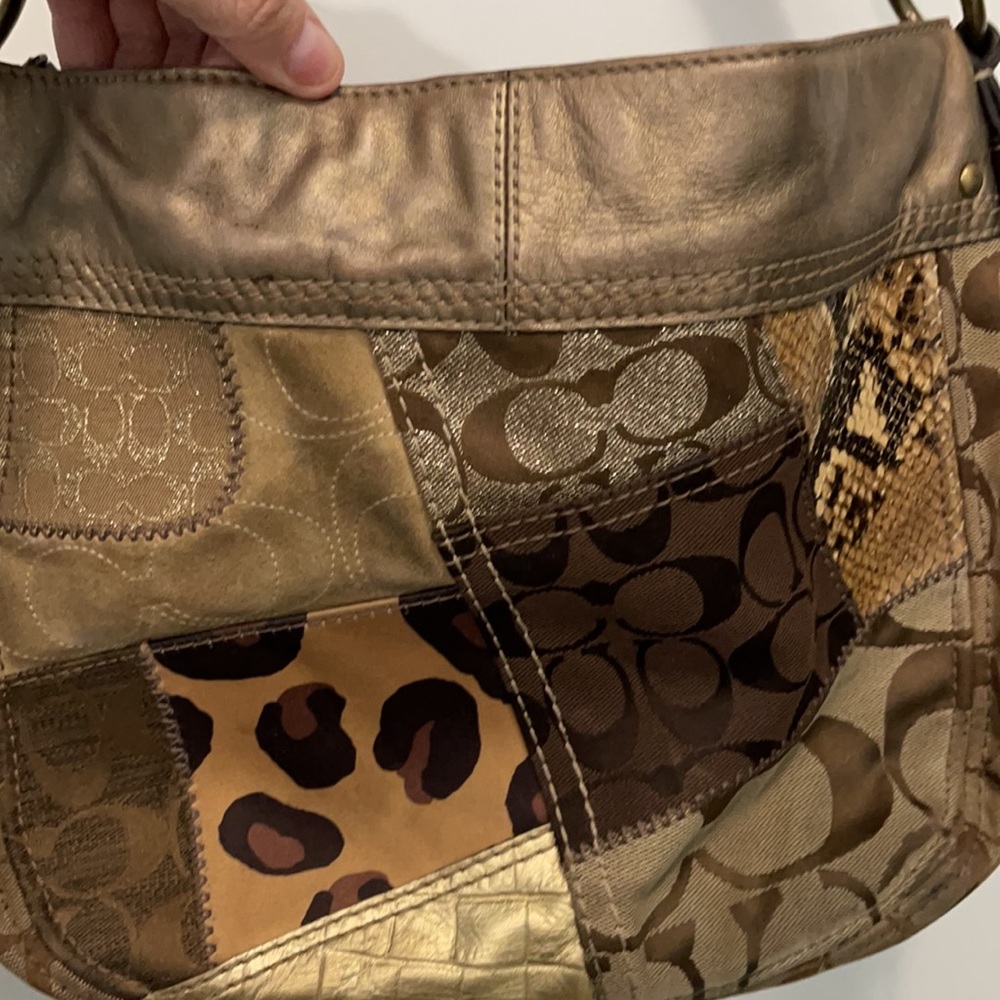 GUC Coach Brown and Gold Patchwork Purse - Picture 7 of 12
